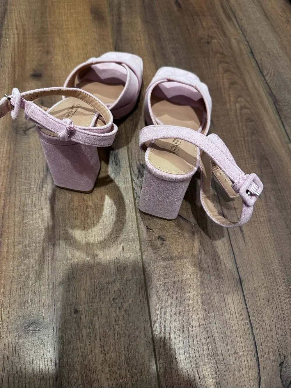 Baby Pink Suede Platform Sandal with Block Heel